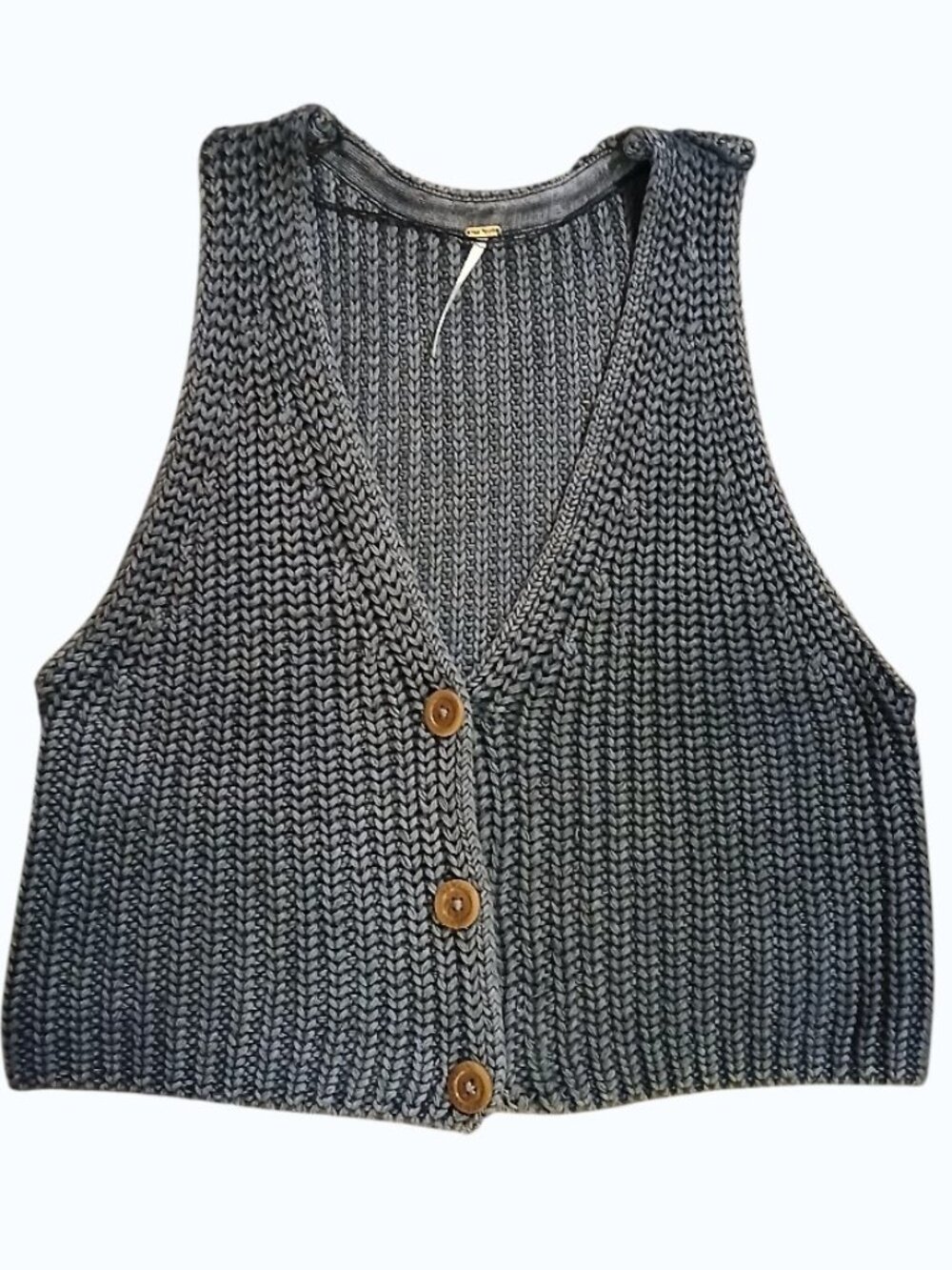 FREE PEOPLE Gray Chunky Knit Button Front Vest - EUC - Picture 4 of 14